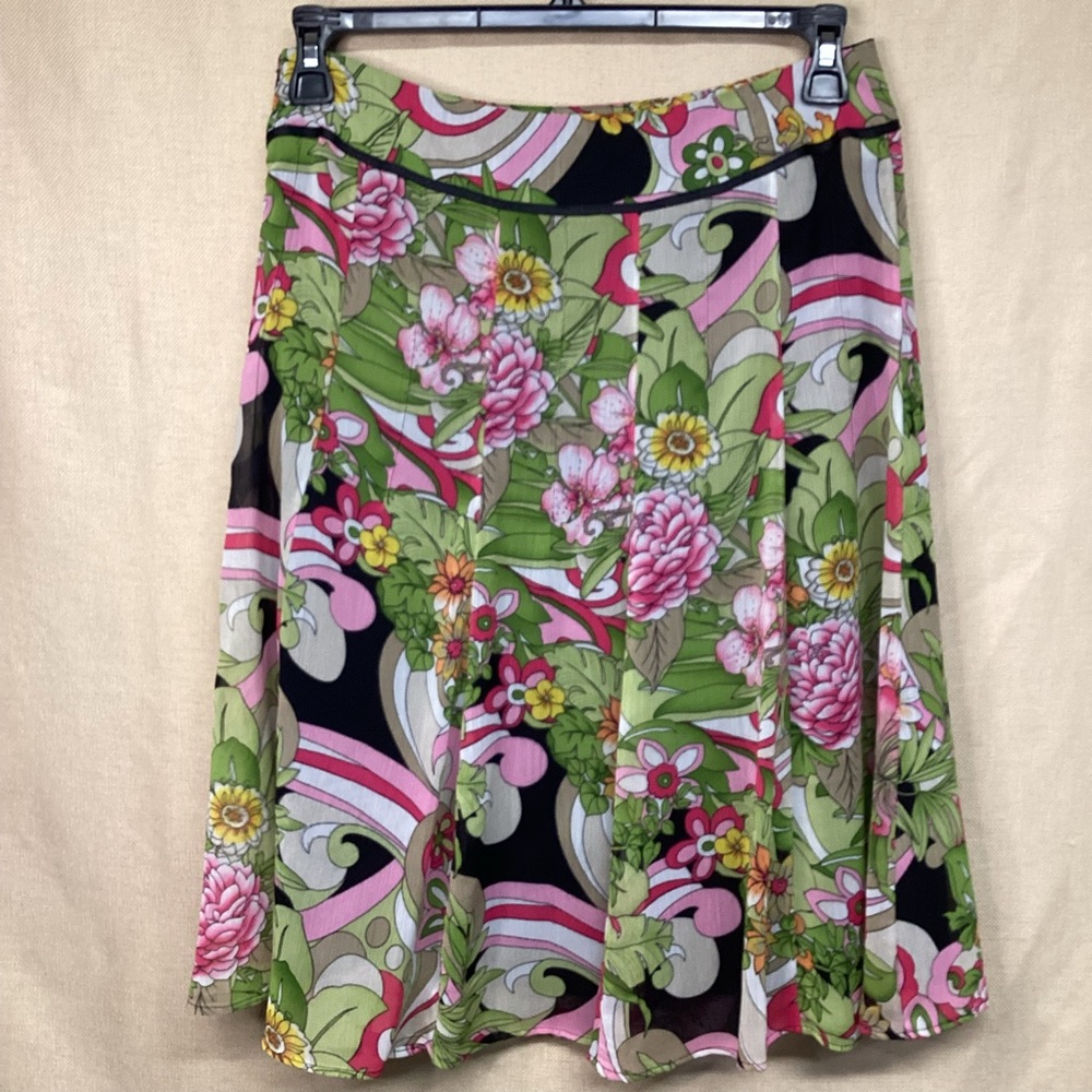 Tribal A-line Pleated Floral Skirt Sz 6 - Picture 5 of 6